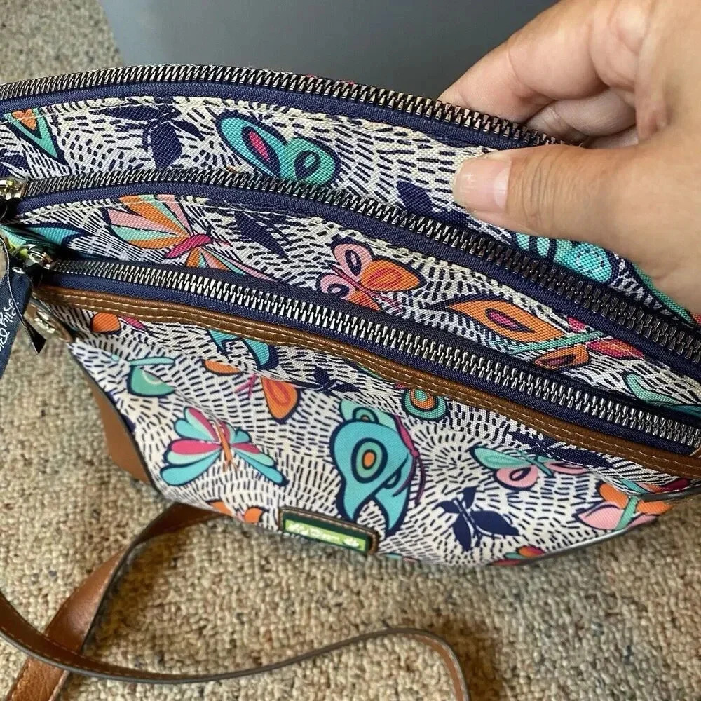 Lily Bloom Purse Crossbody Bag Night Flight Butterfly Zipper Multiple Pockets - Picture 6 of 10